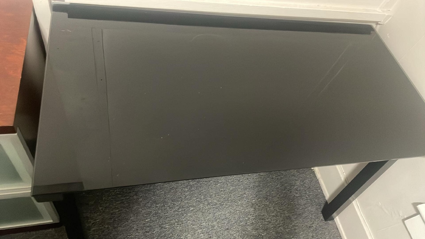 Modern Glass Top Desk with Black Metal Frame - photo 2