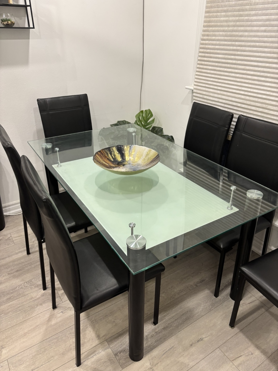 Glass Top Dining Table Set with 6 Black PU Leather Chairs - photo 3
