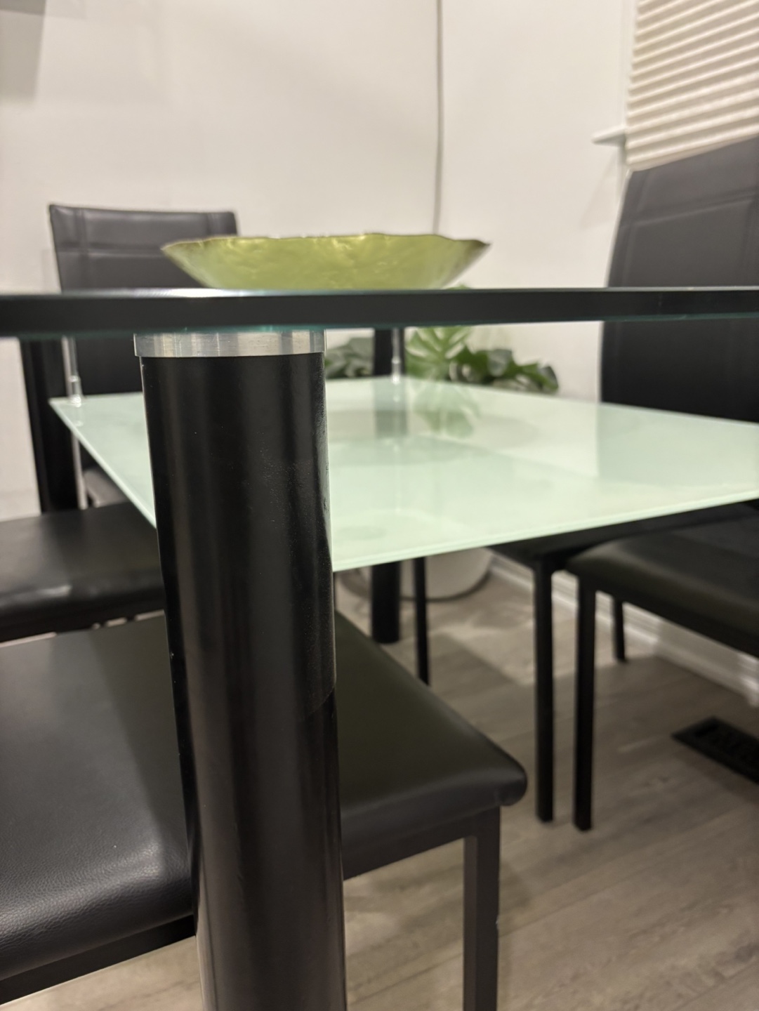 Glass Top Dining Table Set with 6 Black PU Leather Chairs - photo 2