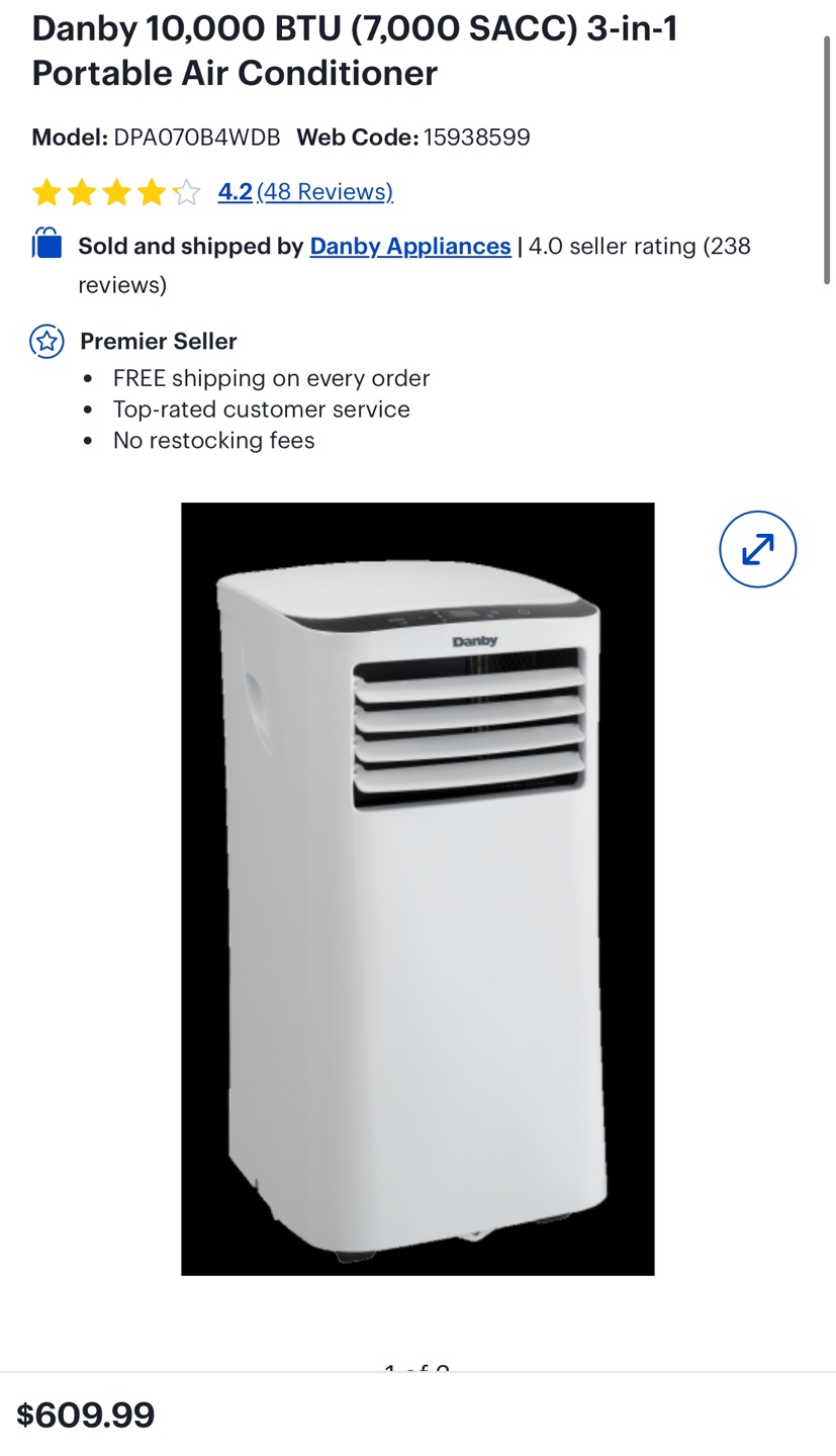 Portable Air Conditioner Danby 10,000 BTU