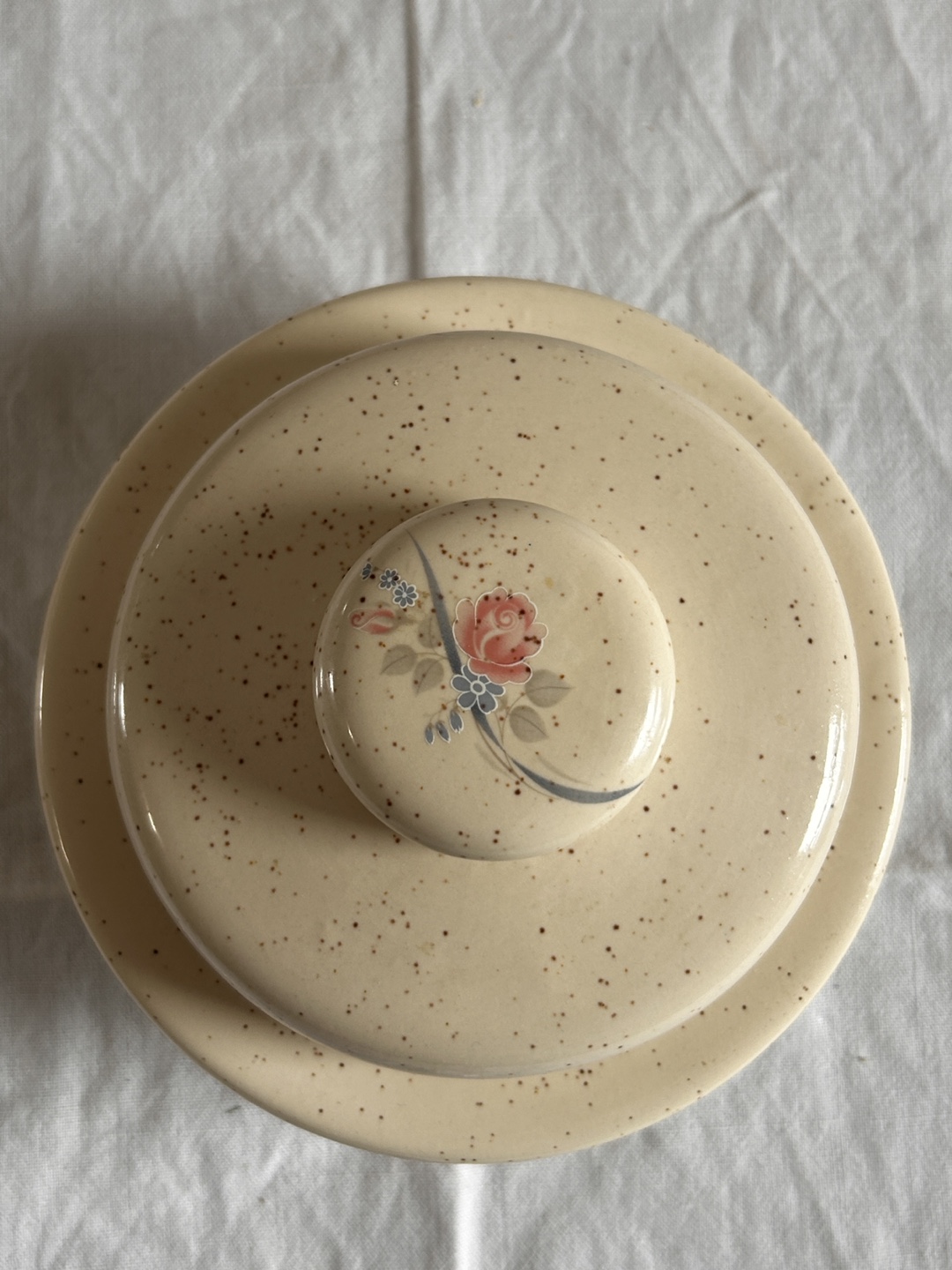 Vintage Speckled Cream Ceramic Butter Dish with Lid - photo 2