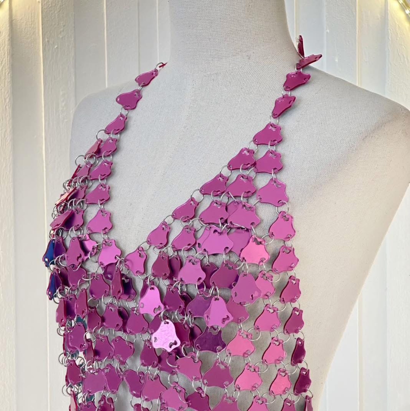 Pink Metal Chainmail Halter Top