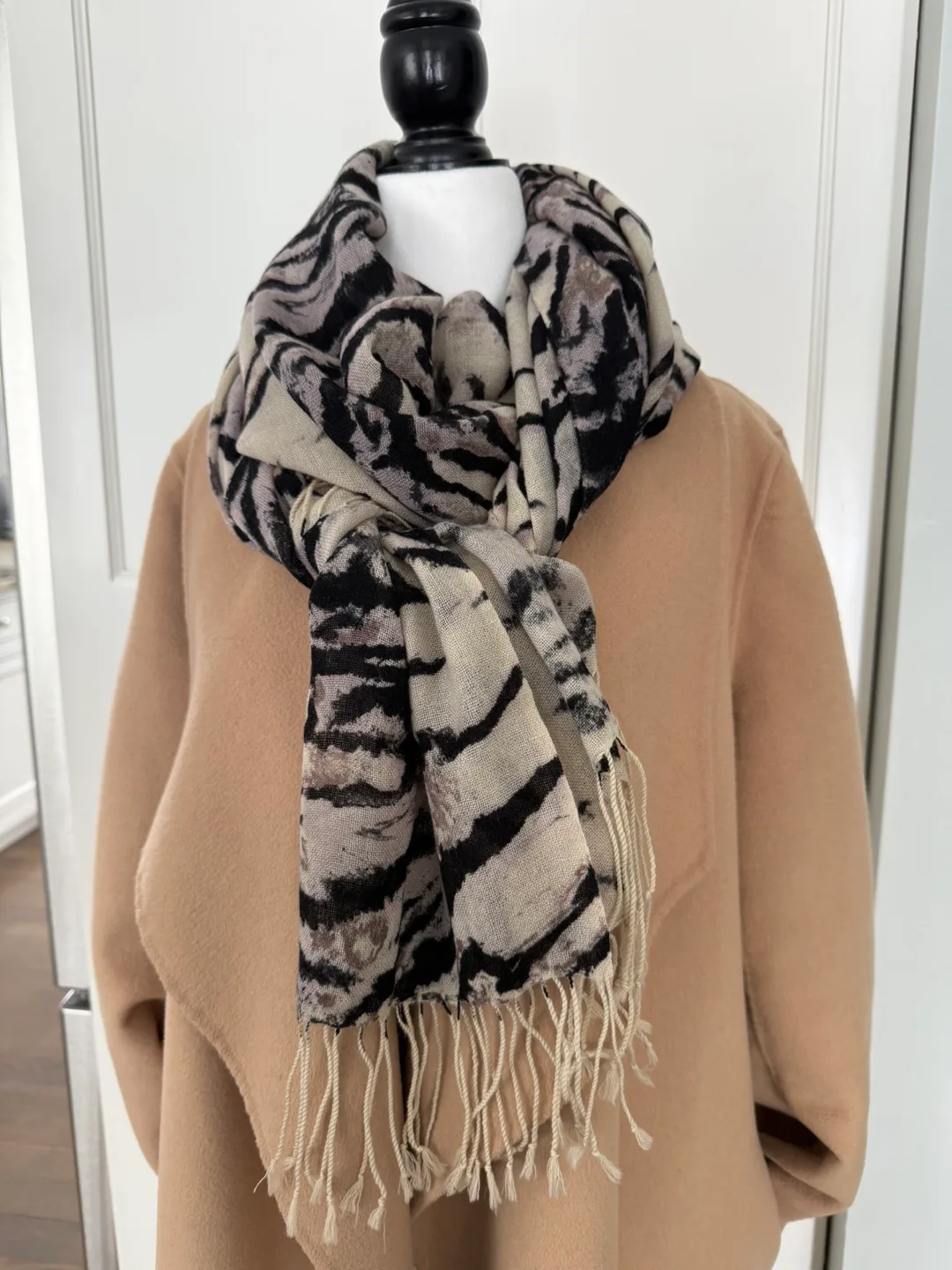 Danier 100% Wool Scarf - Black and Beige Zebra Print thumbnail