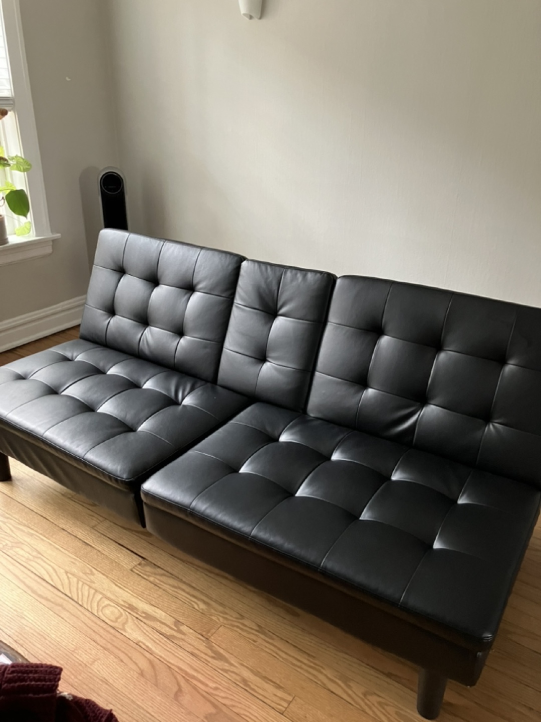 Black Faux Leather Futon Sofa Bed with Cup Holders - photo 2