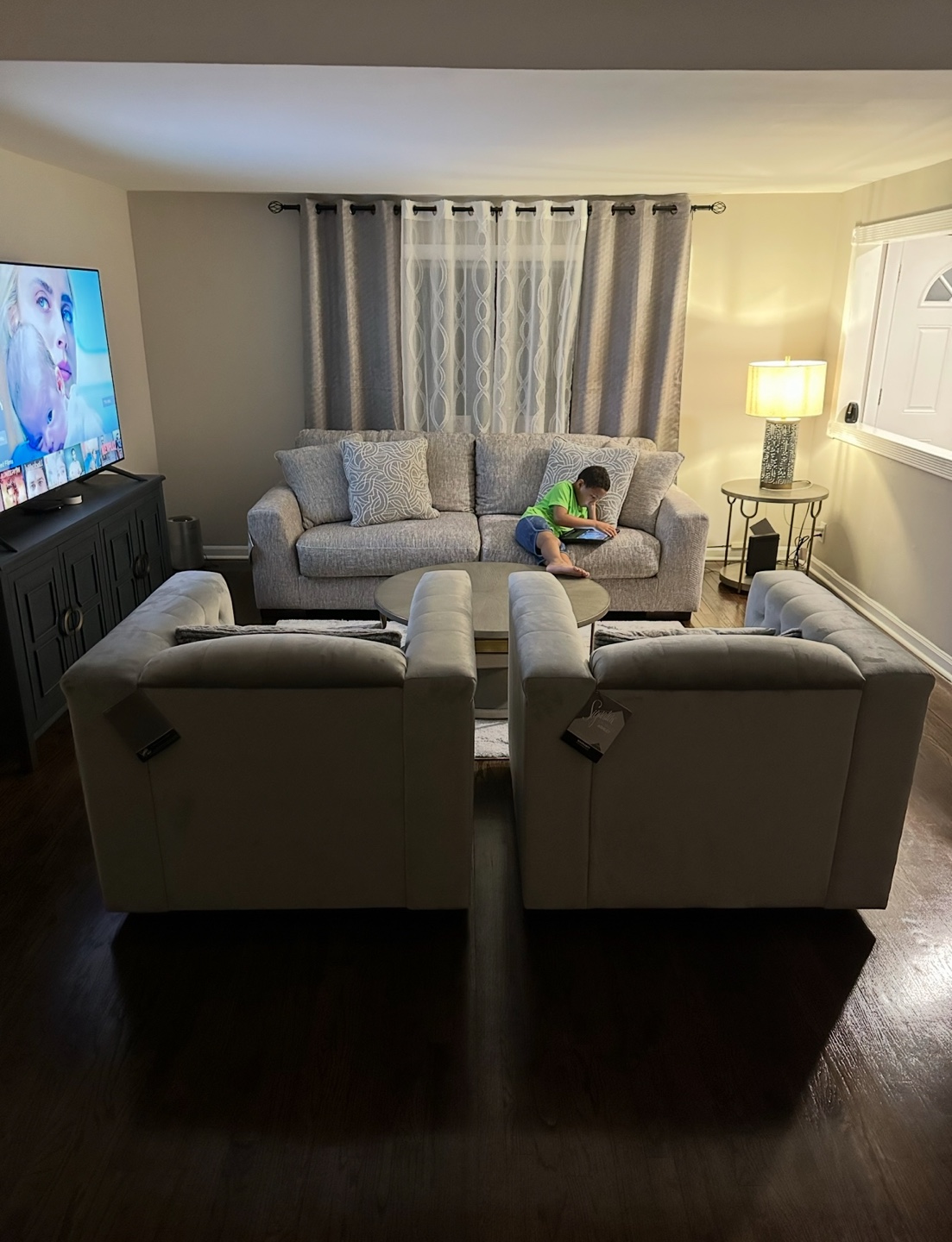 Gray Velvet Living Room Set - photo 3