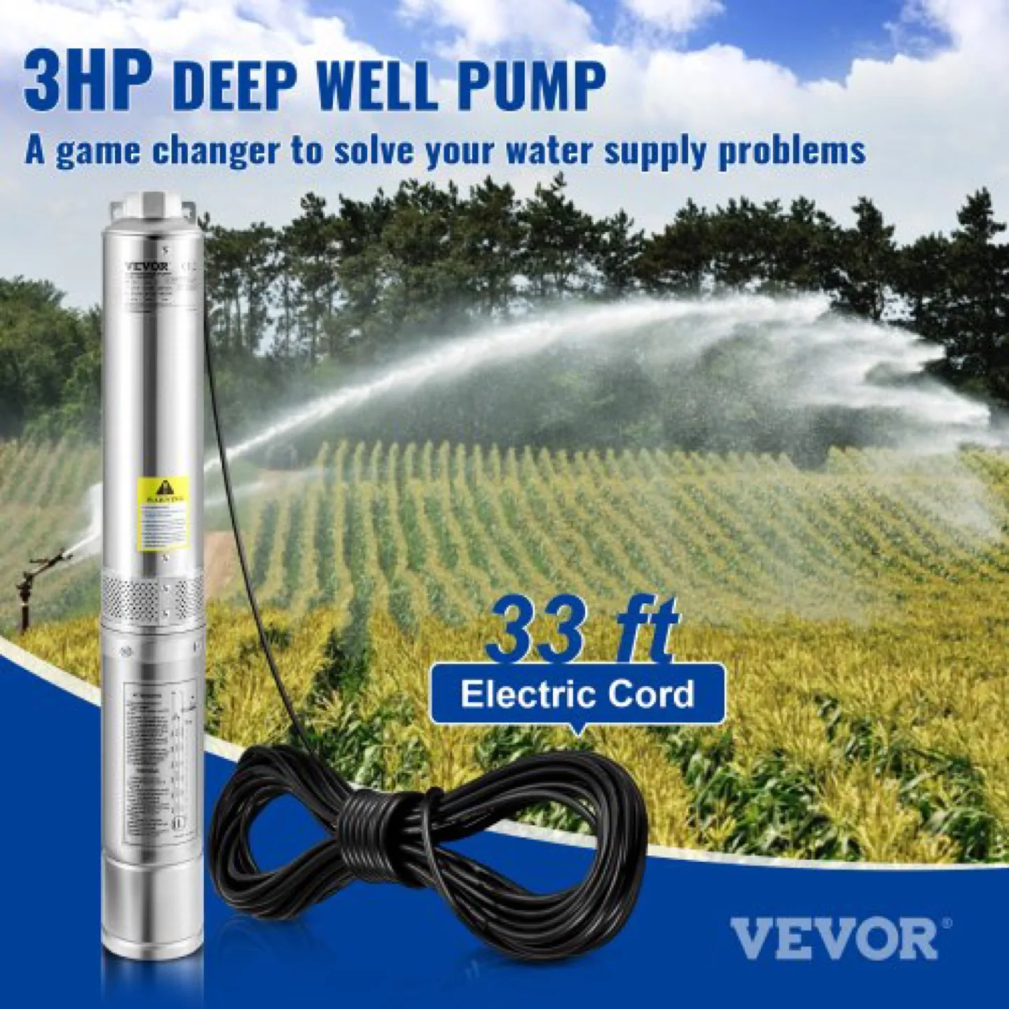 VEVOR 3HP Submersible Deep Well Pump with 33ft Cord image indicator(2)