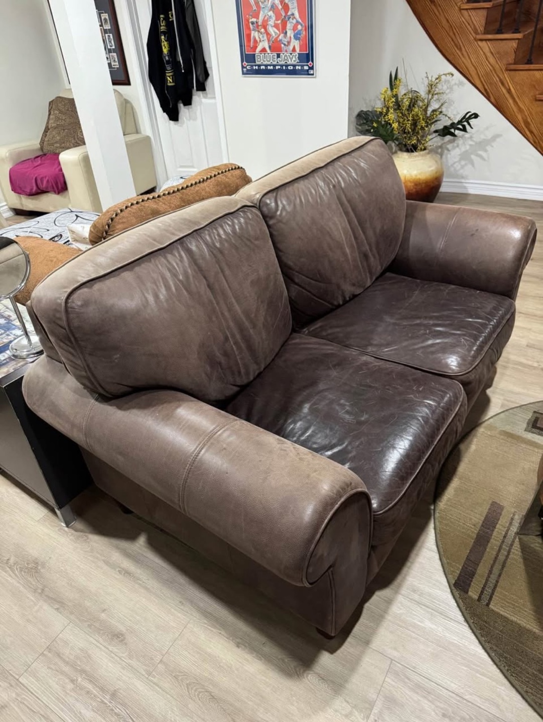 Brown Leather Loveseat