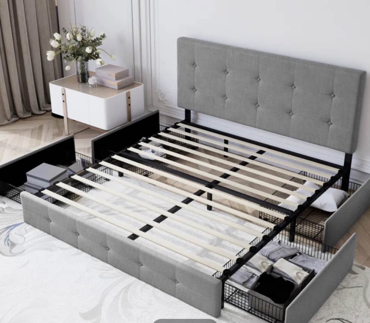 Bran New Queen Upholstered Storage Bed Frame with Drawers