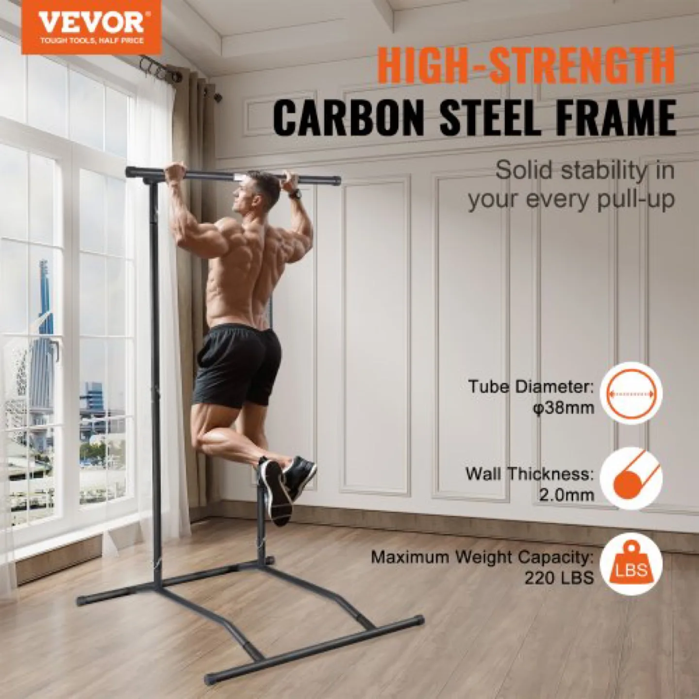 Vevor Adjustable Pull-Up Dip Station Home Gym Workout Stand image indicator(2)