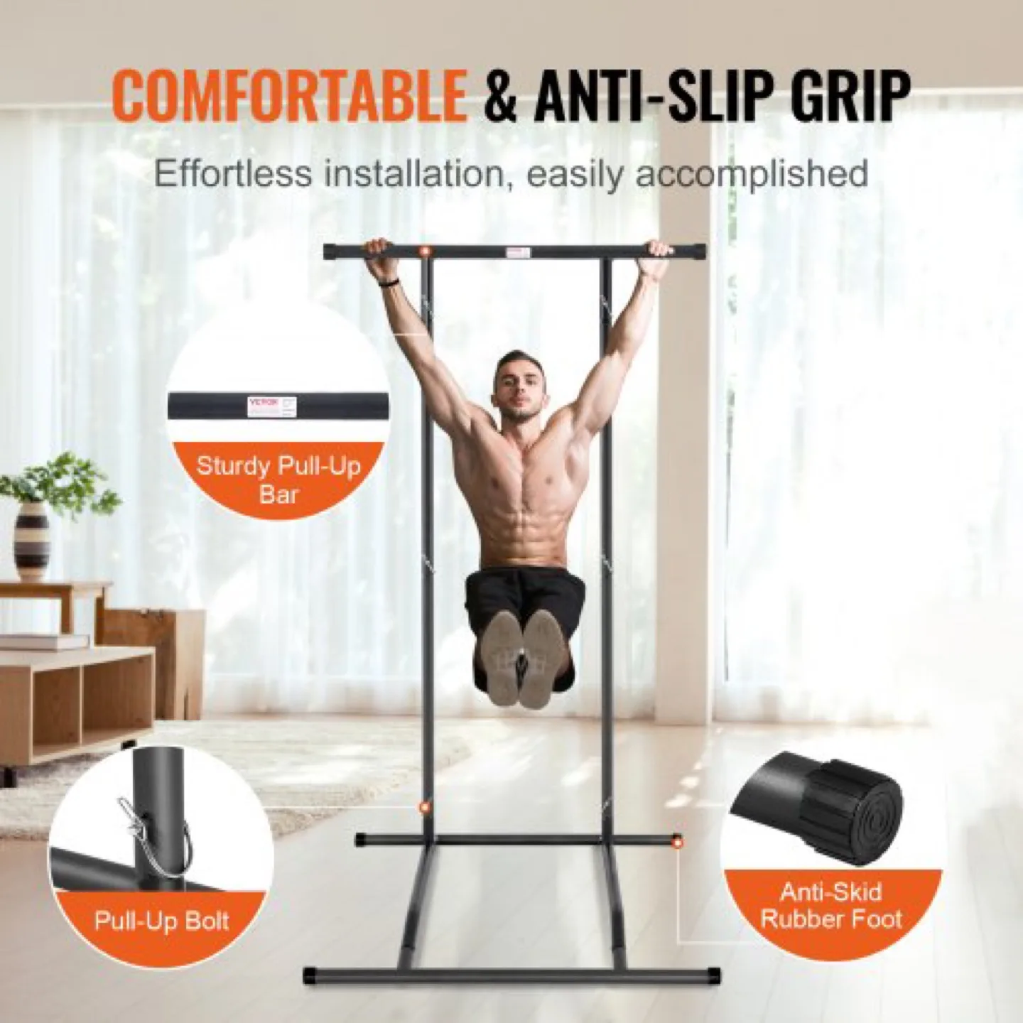 Vevor Adjustable Pull-Up Dip Station Home Gym Workout Stand image indicator(6)