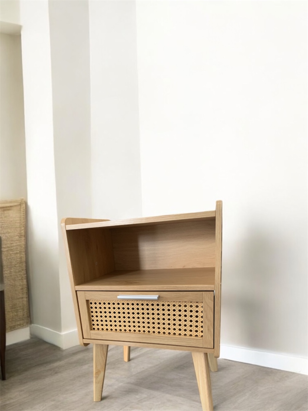 Mid-Century Modern Nightstand with Rattan Drawer - photo 4