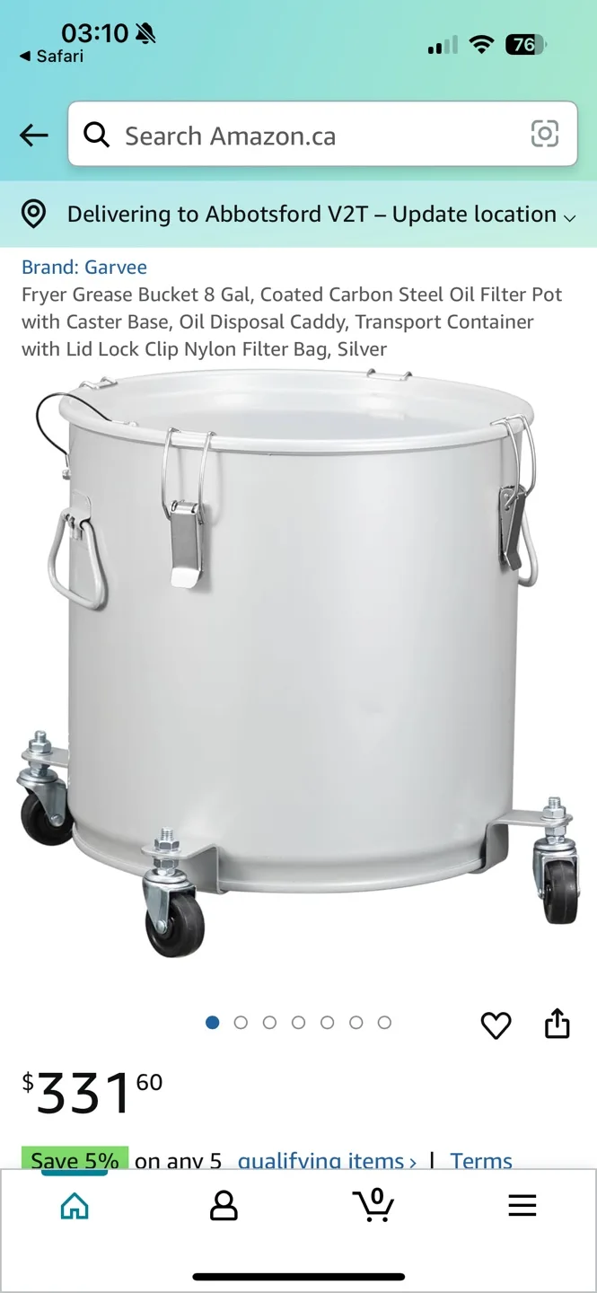 Garvee 8-Gallon Grease Bucket with Caster Base and Lid image indicator(5)