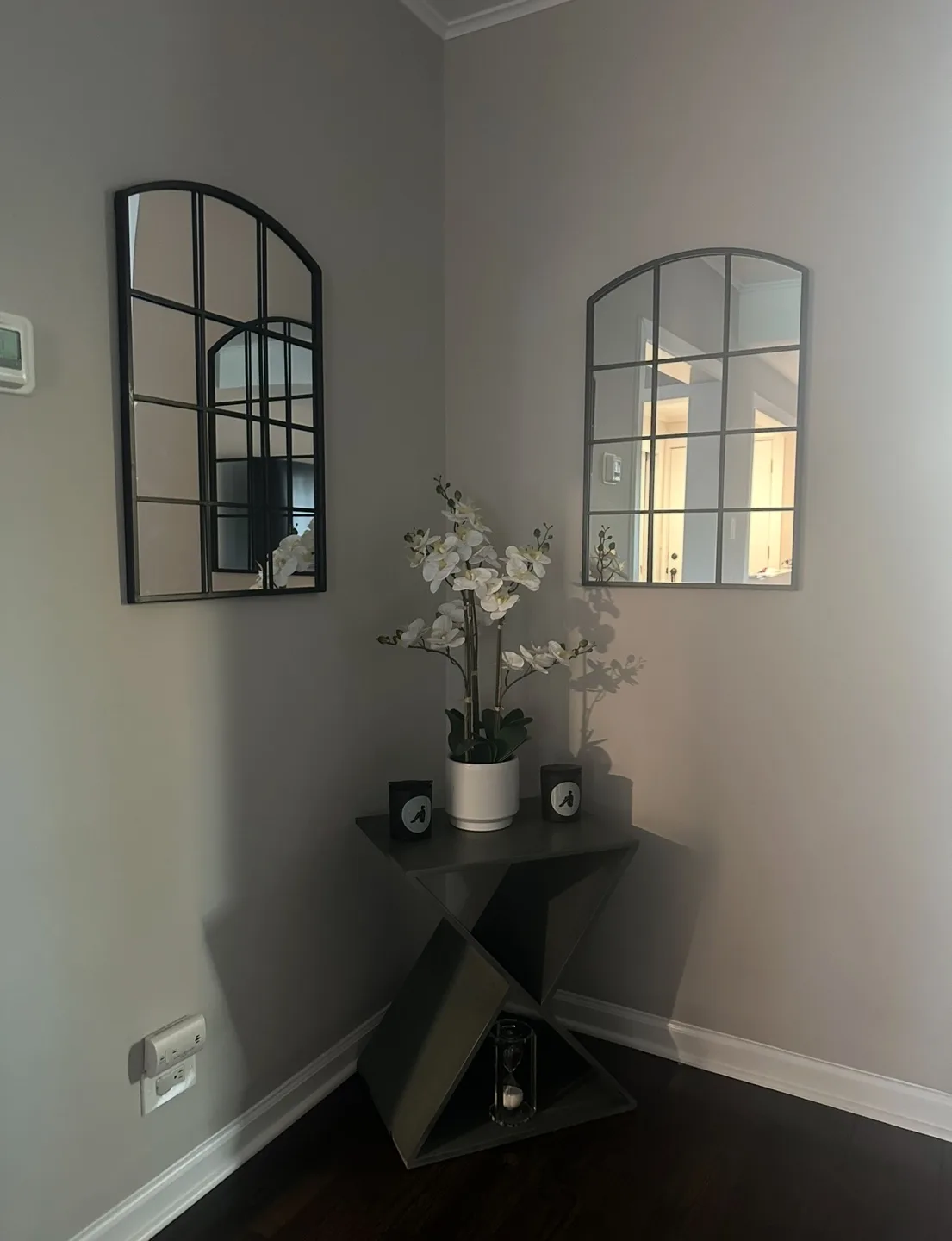 Pair of Black Metal Arch Mirrors with Side Table image indicator(2)