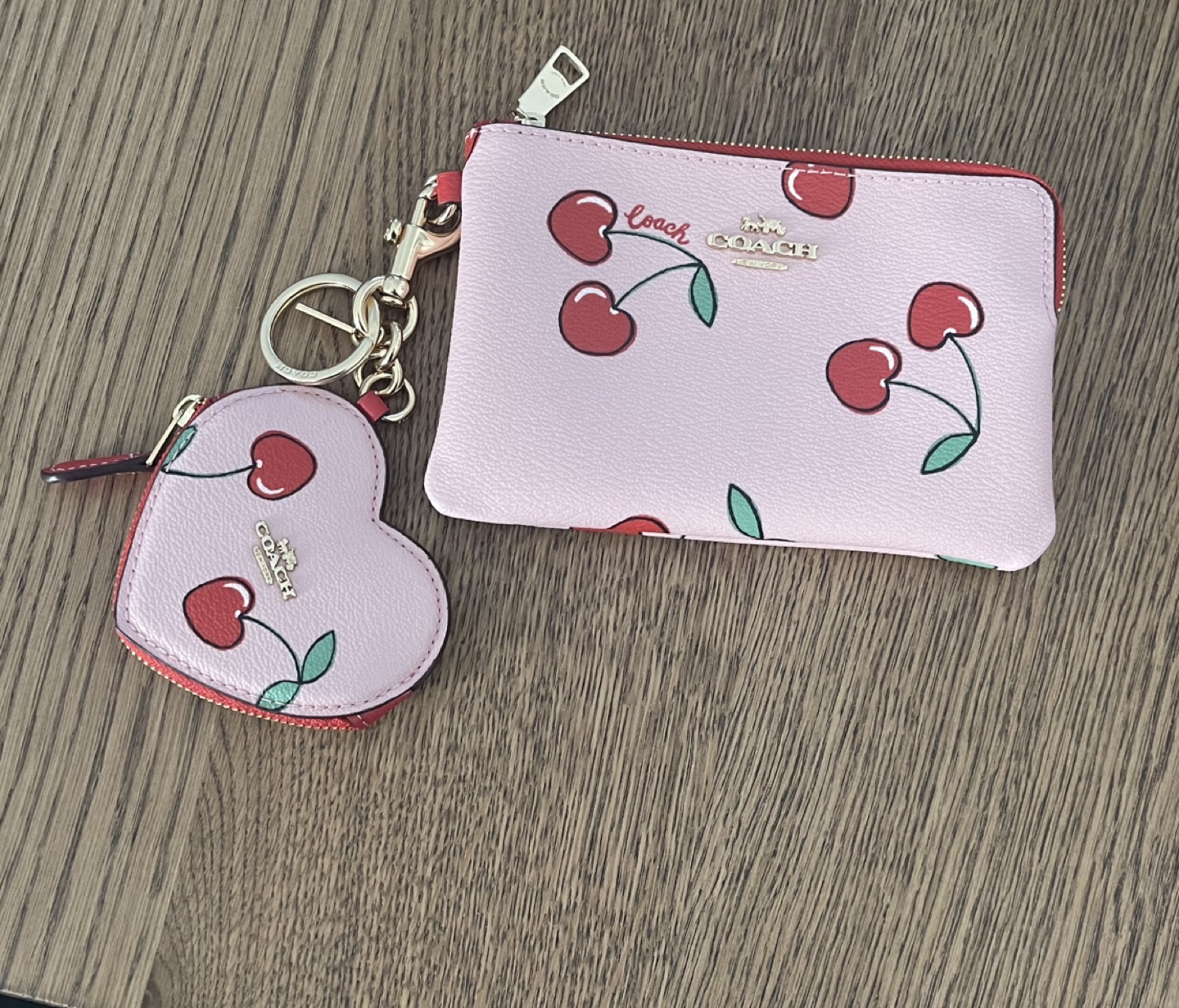 Coach Cherry Print Keychain Wallet Set