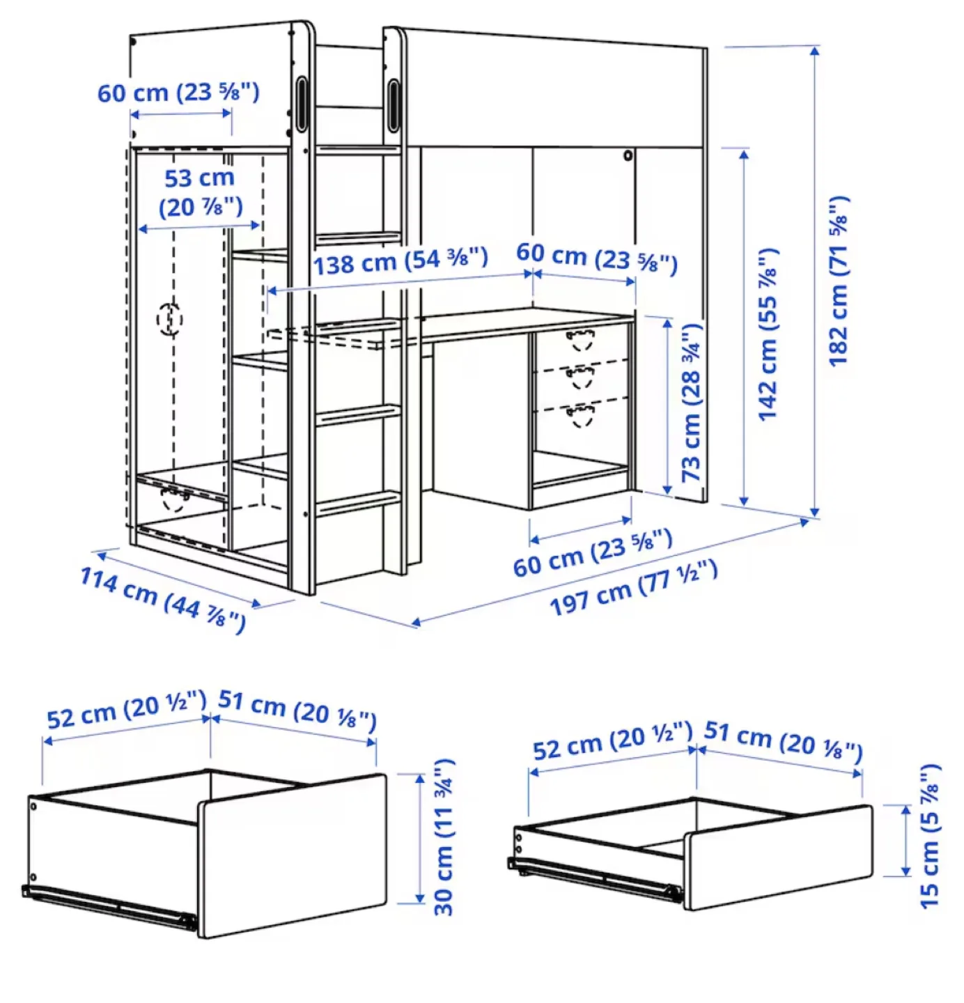 IKEA White High Sleeper Kid’s Bunk Bed with Desk and Wardrobe image indicator(5)