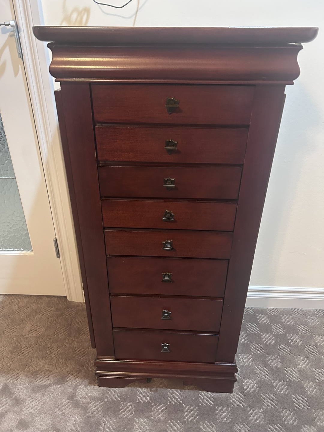 Cherry Wood Jewelry Armoire with Mirror