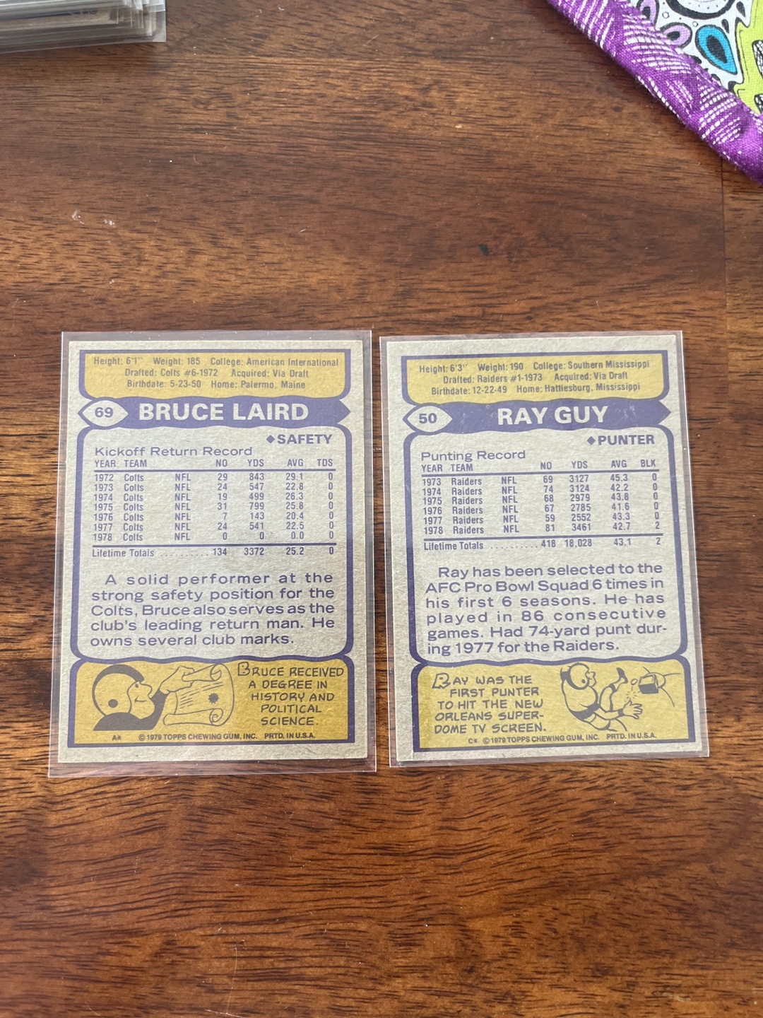 Vintage 1975 Topps NFL Football Cards - Bruce Laird & Ray Guy - photo 2