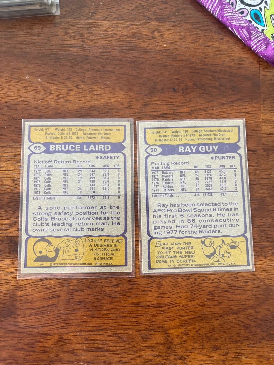 Vintage 1975 Topps NFL Football Cards - Bruce Laird & Ray Guy image indicator(2)