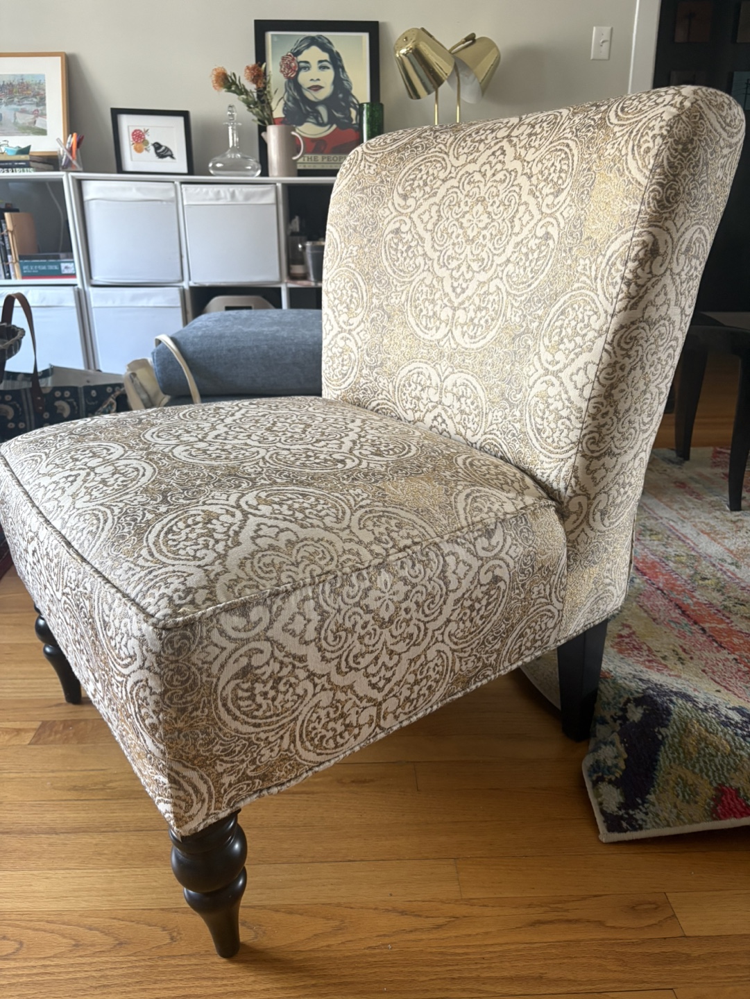 Accent Chair, Gold and Beige Damask Upholstery - photo 3