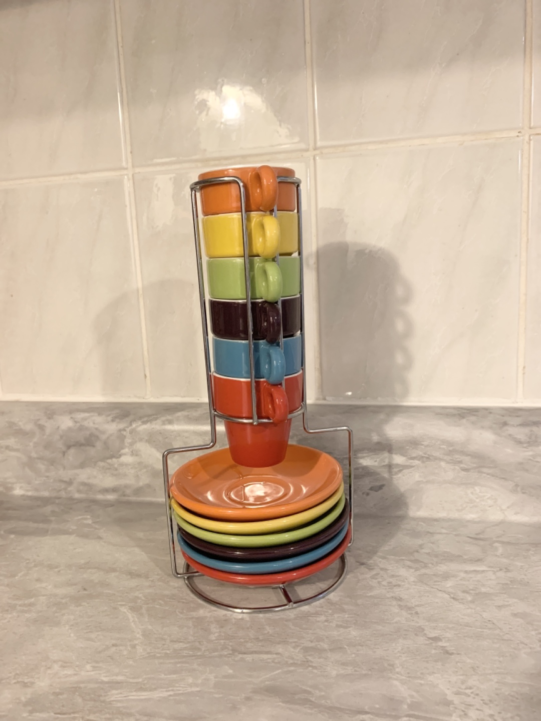 Colorful Espresso Cup and Saucer Set with Stand - photo 3