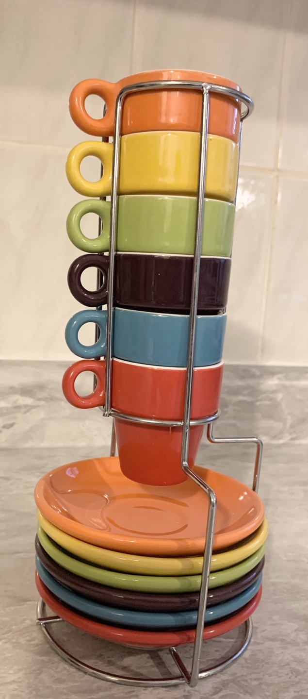 Colorful Espresso Cup and Saucer Set with Stand