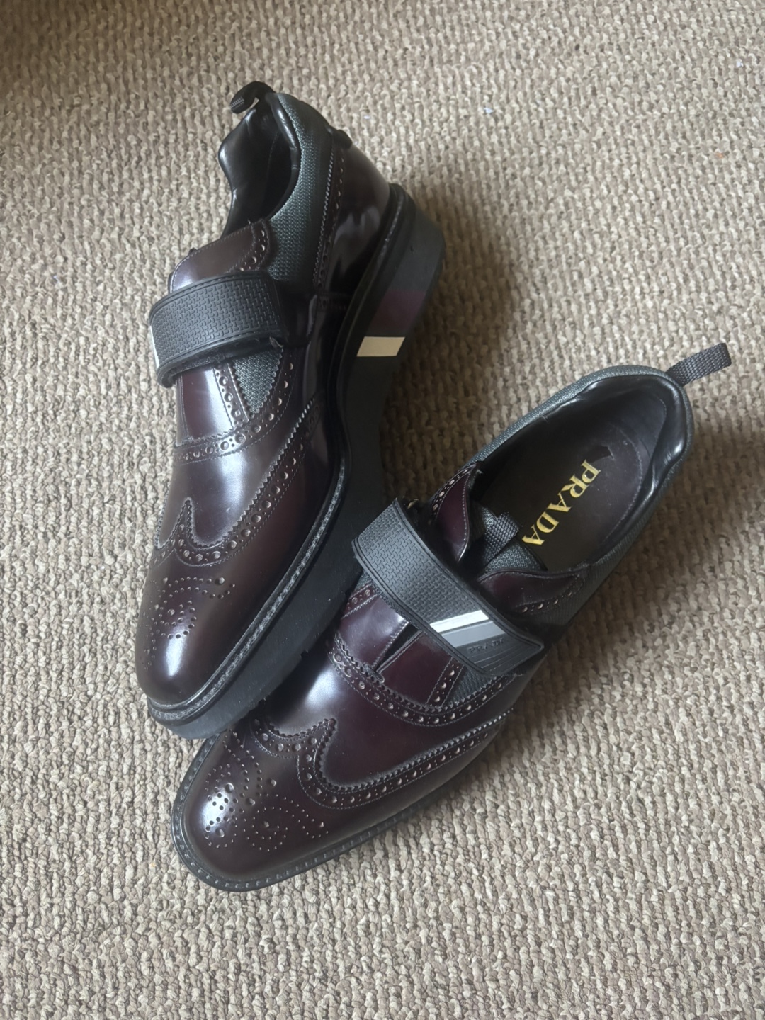 Prada Men's Burgundy Leather Wingtip Shoes - photo 2