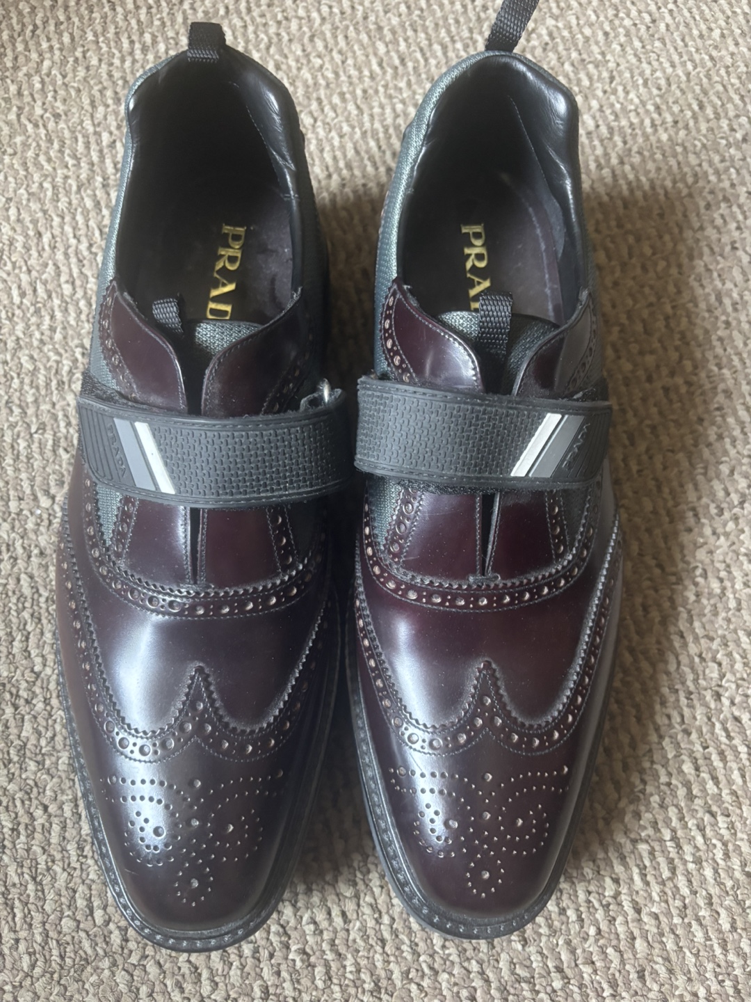 Prada Men's Burgundy Leather Wingtip Shoes