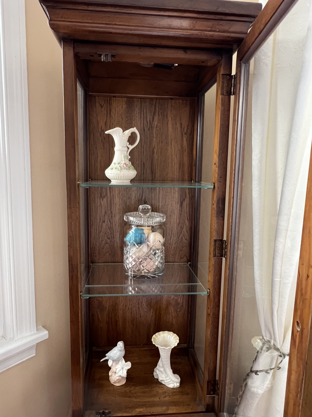 Wood Curio Cabinet with Glass Shelves