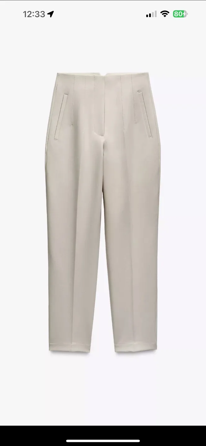 Cream-coloured High-Waisted Trousers thumbnail
