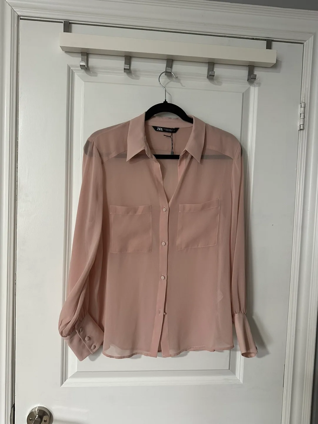 NEW* ZARA Pink Sheer Button-Down Blouse image indicator(2)