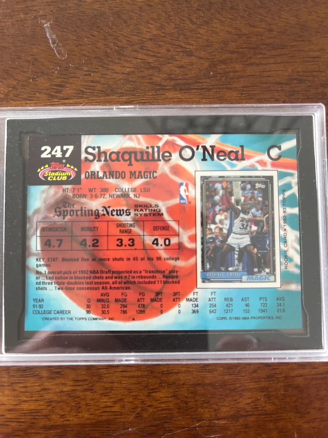 1992-93 Stadium Club Shaq Rookie Card #247 - Graded NM-MT 8 image indicator(3)