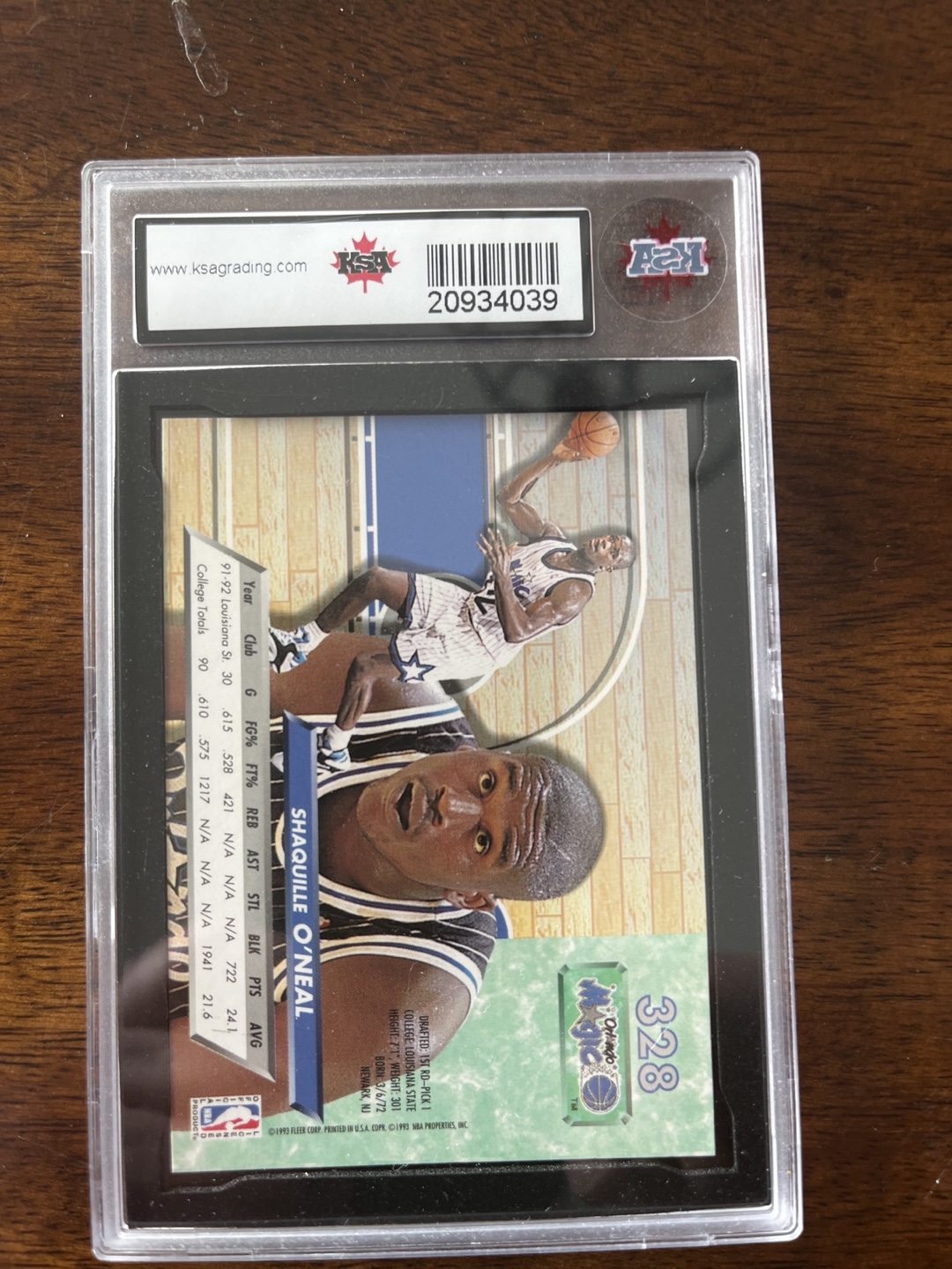 1992-93 Fleer Ultra Shaq Rookie Card #328 PSA 9 - photo 2