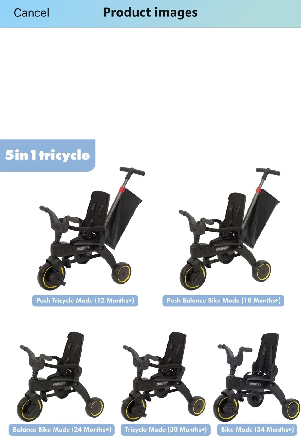 MMBABY 5-in-1 Tricycle - Black image indicator(4)