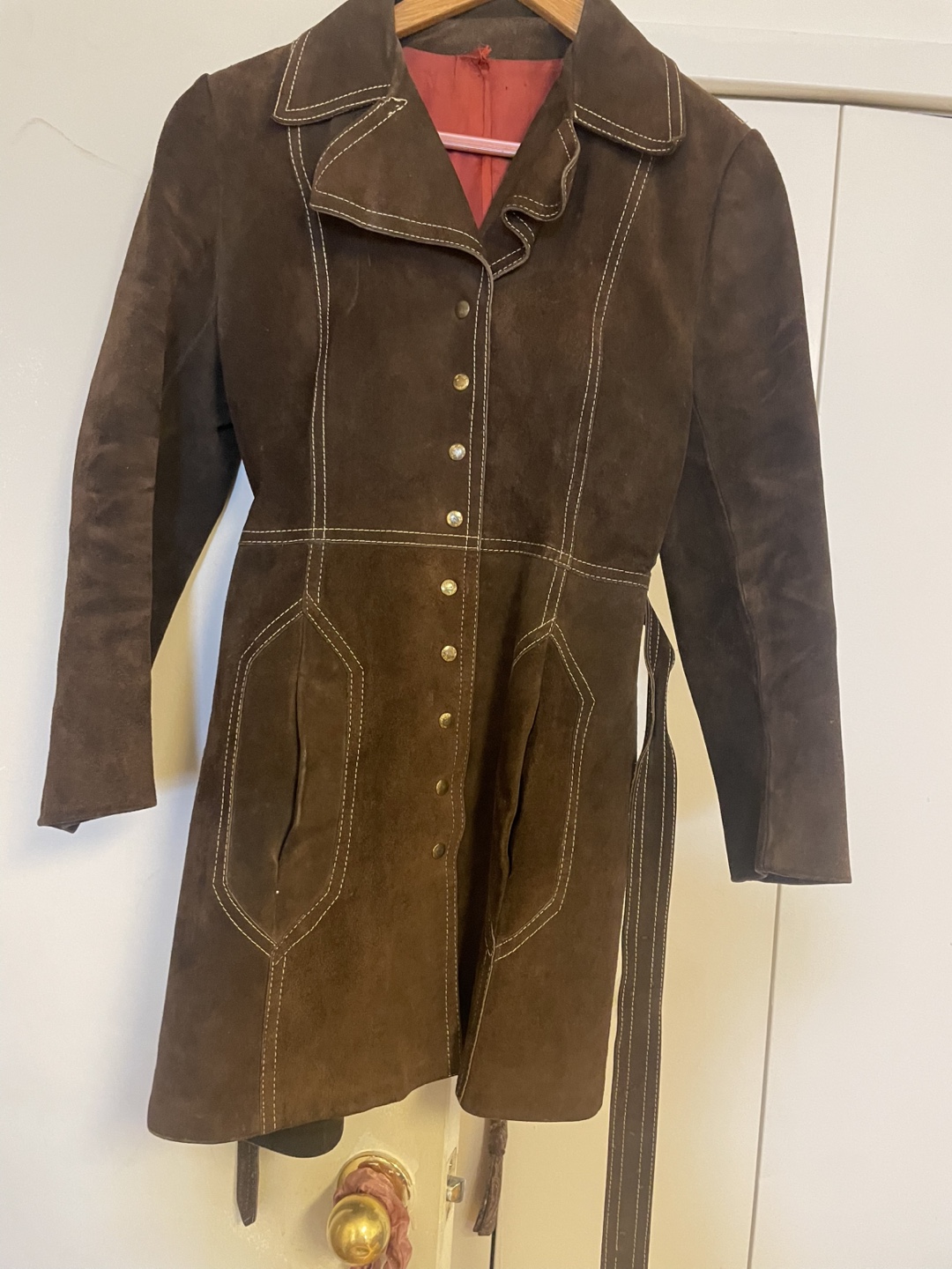 Vintage Brown Suede Jacket with Contrast Stitching