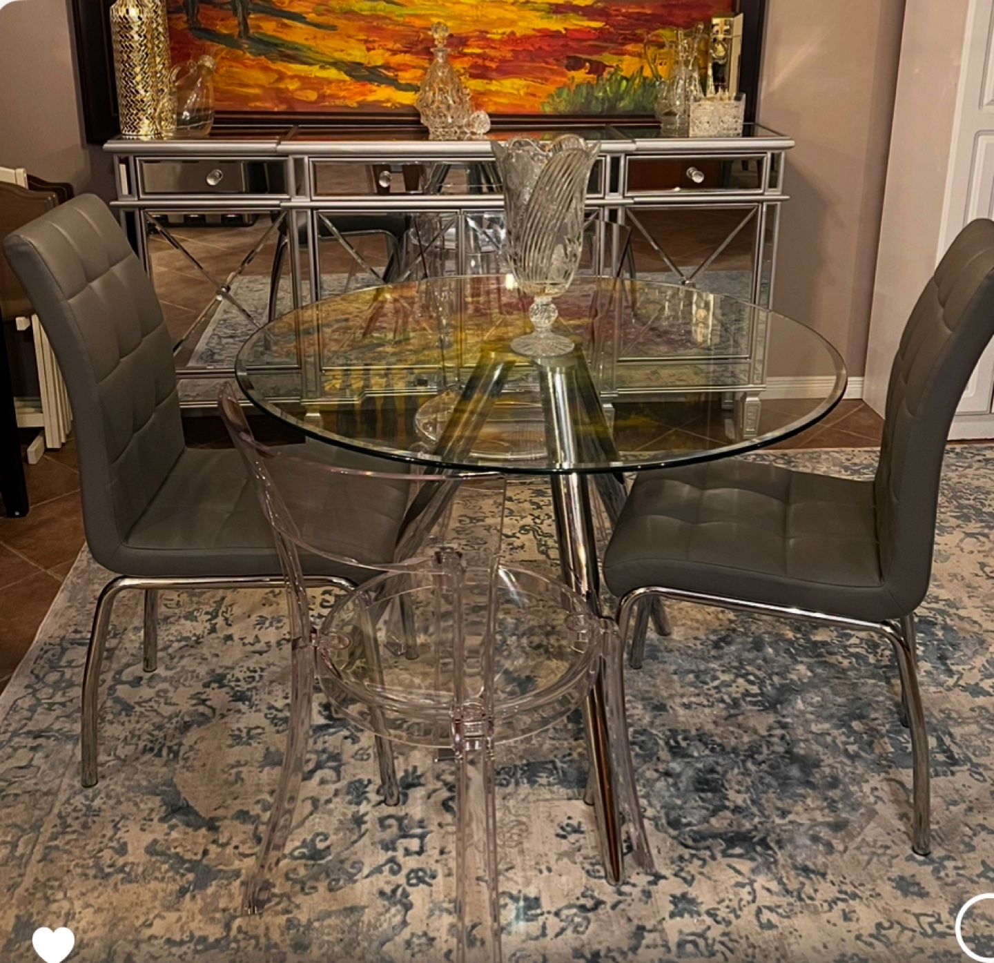 Glass Top Round Dining Table with Chrome Legs