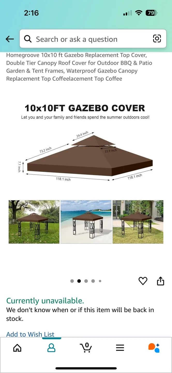 NEW 10' x 10' Double Tiered Gazebo Cover; Coppery Brown thumbnail