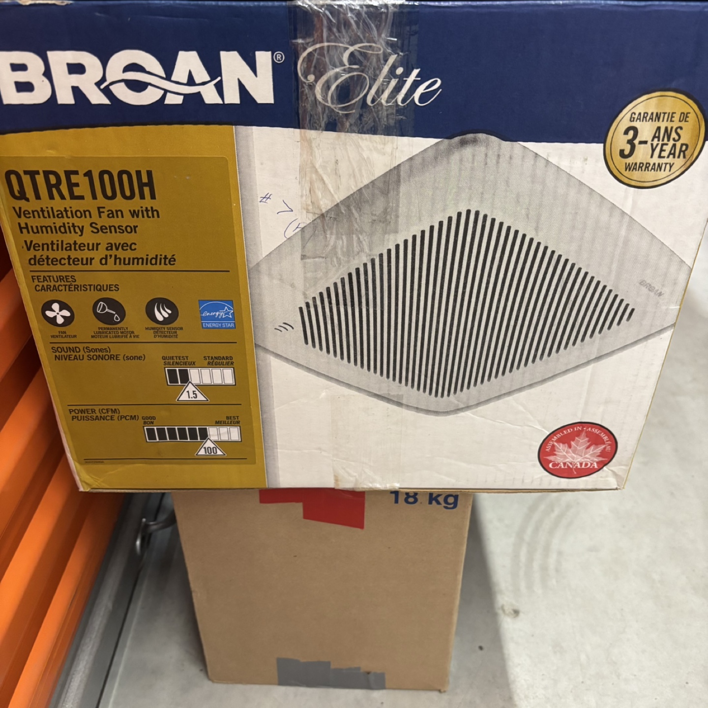 Broan Elite QTRE100H Ventilation Fan with Humidity Sensor