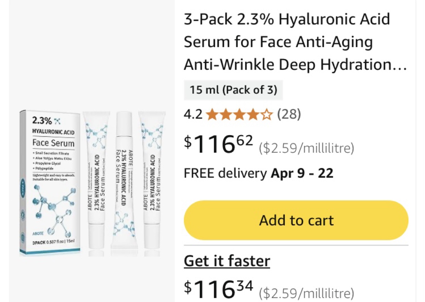 ABOTE 3-Pack 2.3% Hyaluronic Acid Face Serum