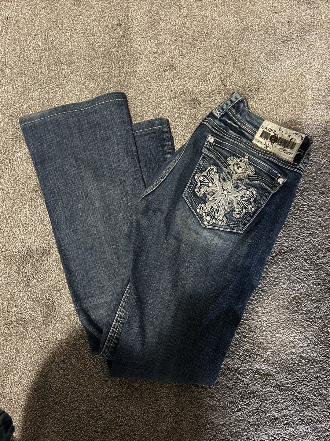 low rise rhinestone jeans