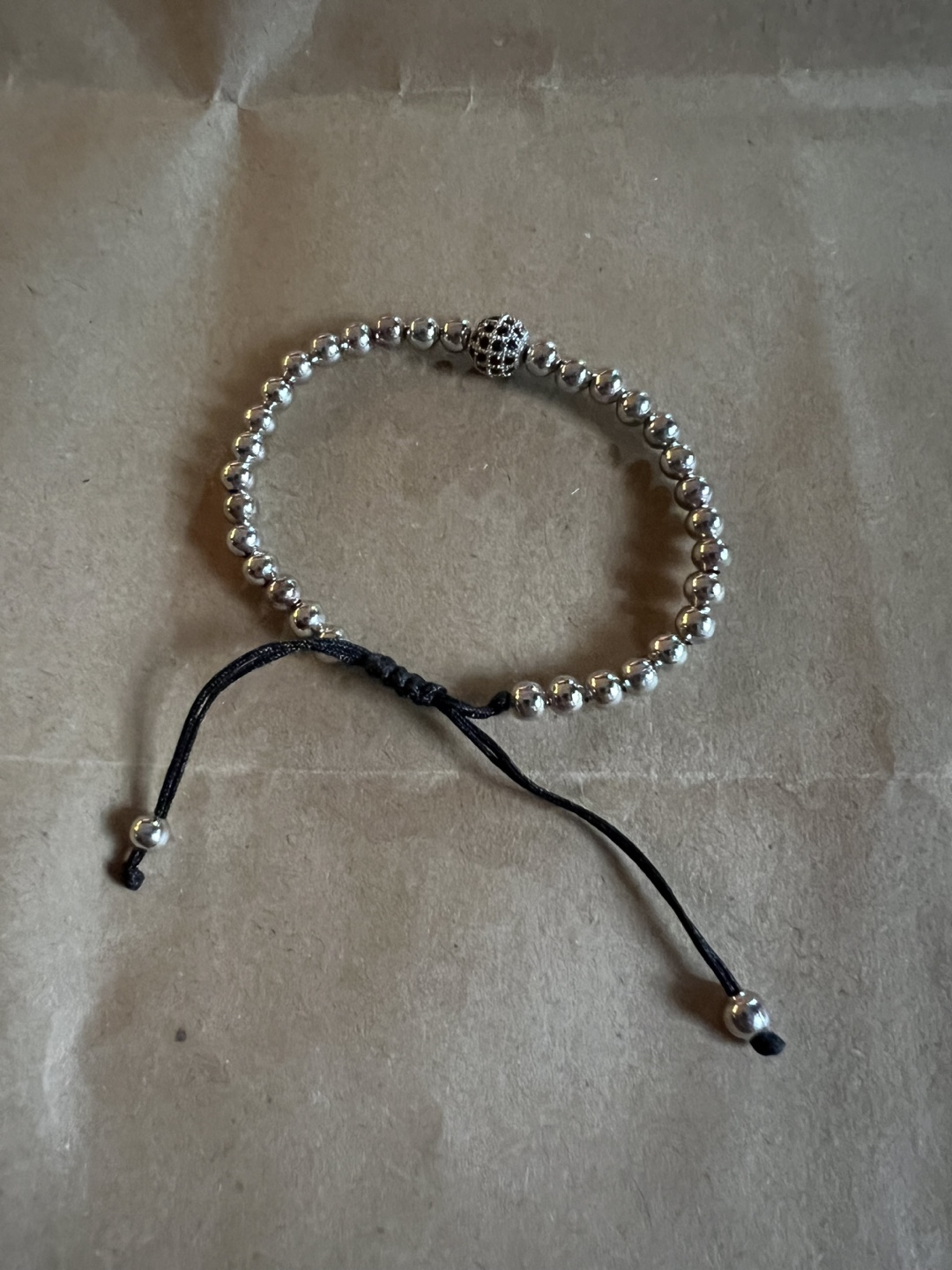 Silver Beaded Bracelet with Black Accents