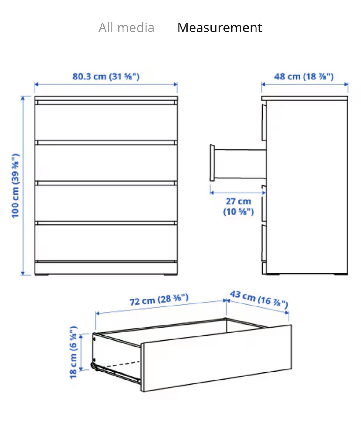 IKEA MALM 4-Drawer Chest - White - photo 3