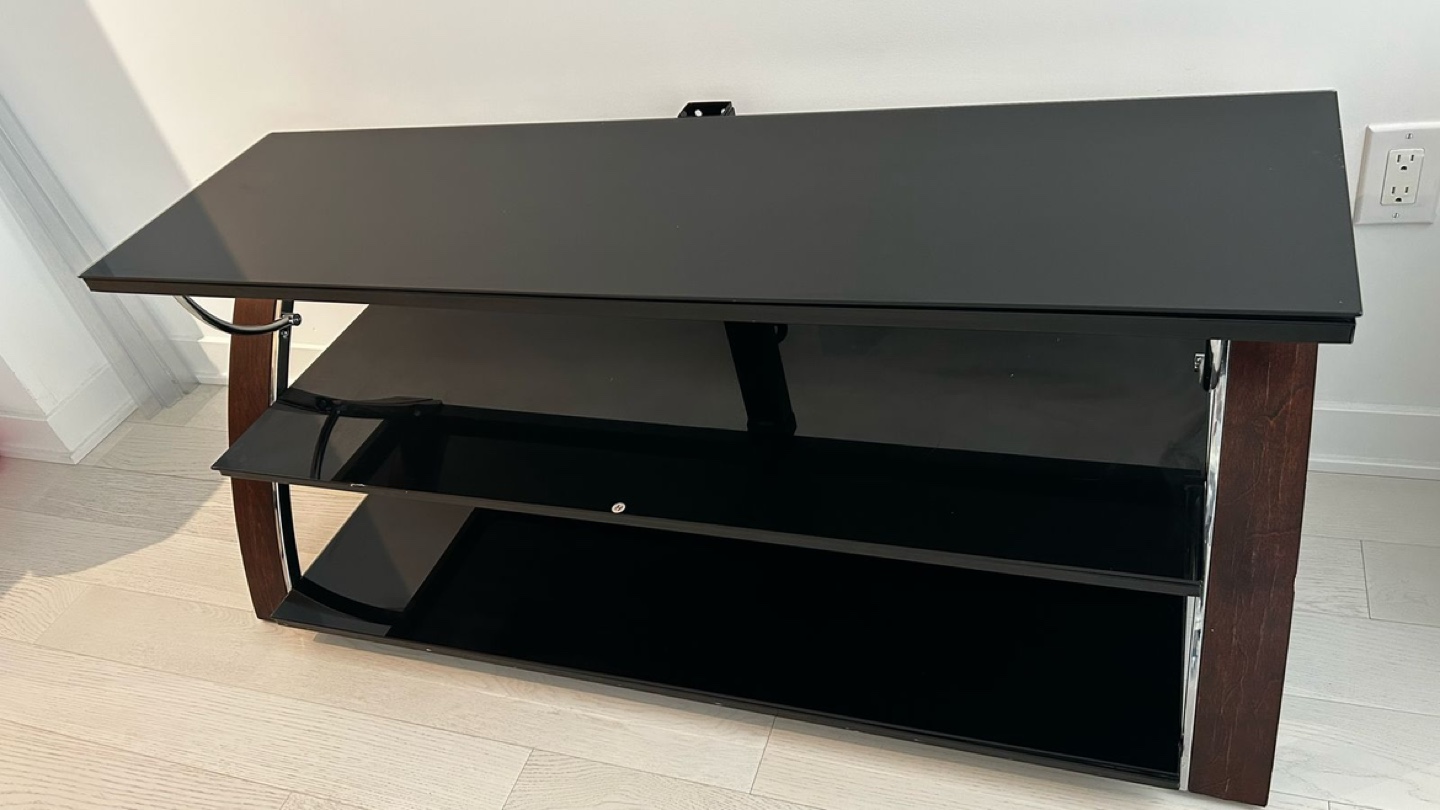 Black Glass TV Stand with Wood Accents - photo 4