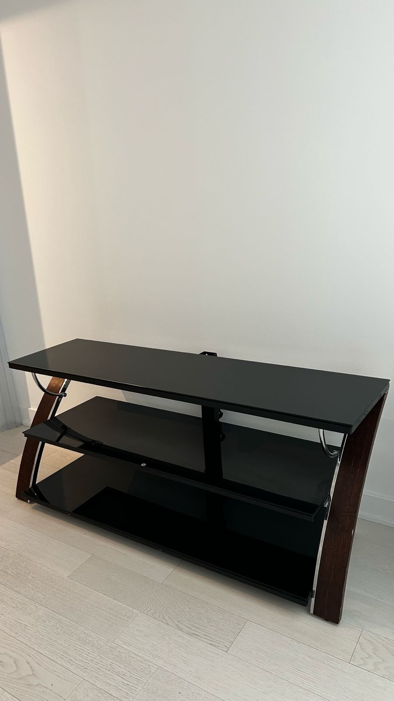 Black Glass TV Stand with Wood Accents - photo 3