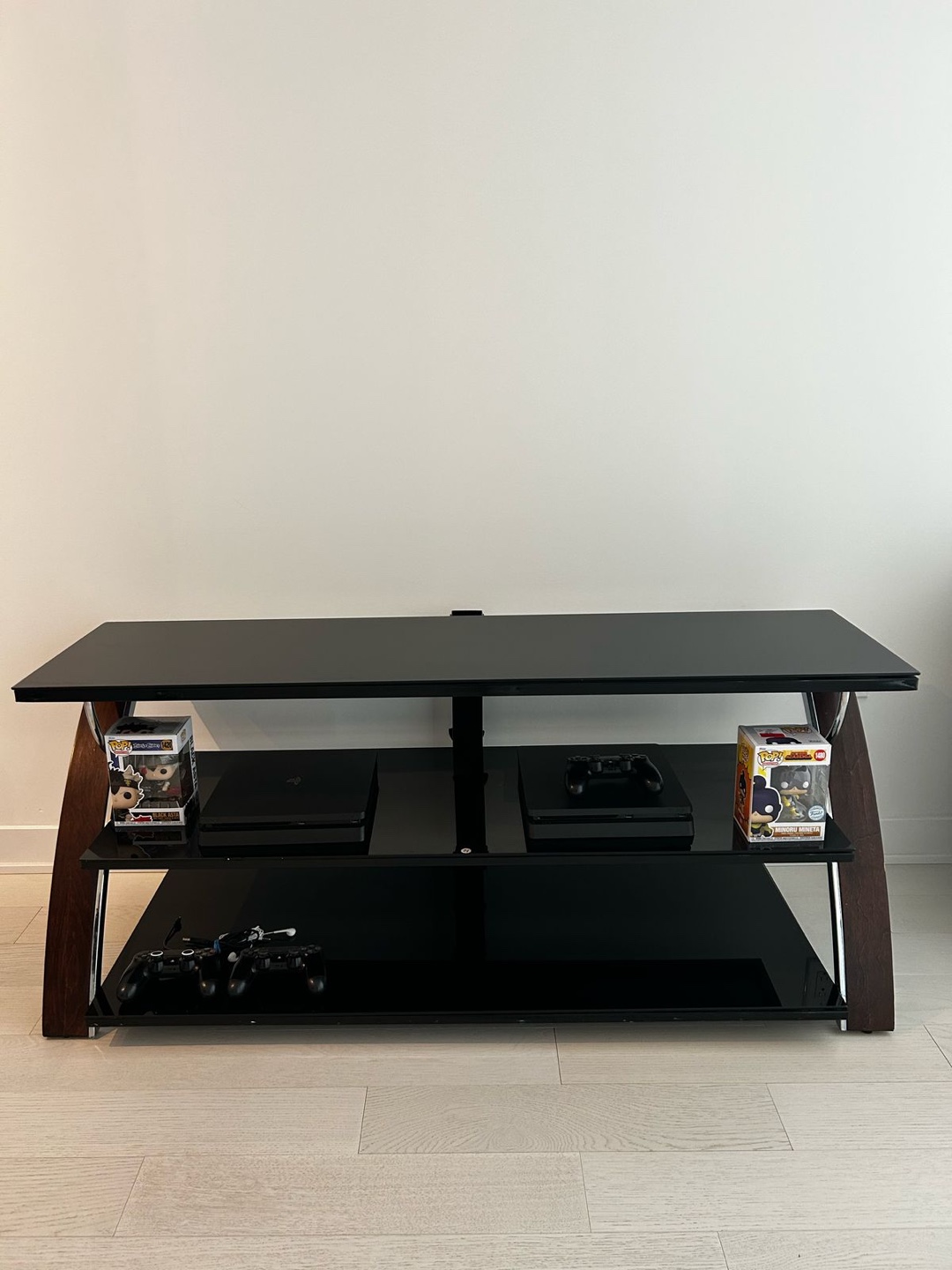 Black Glass TV Stand with Wood Accents - photo 2