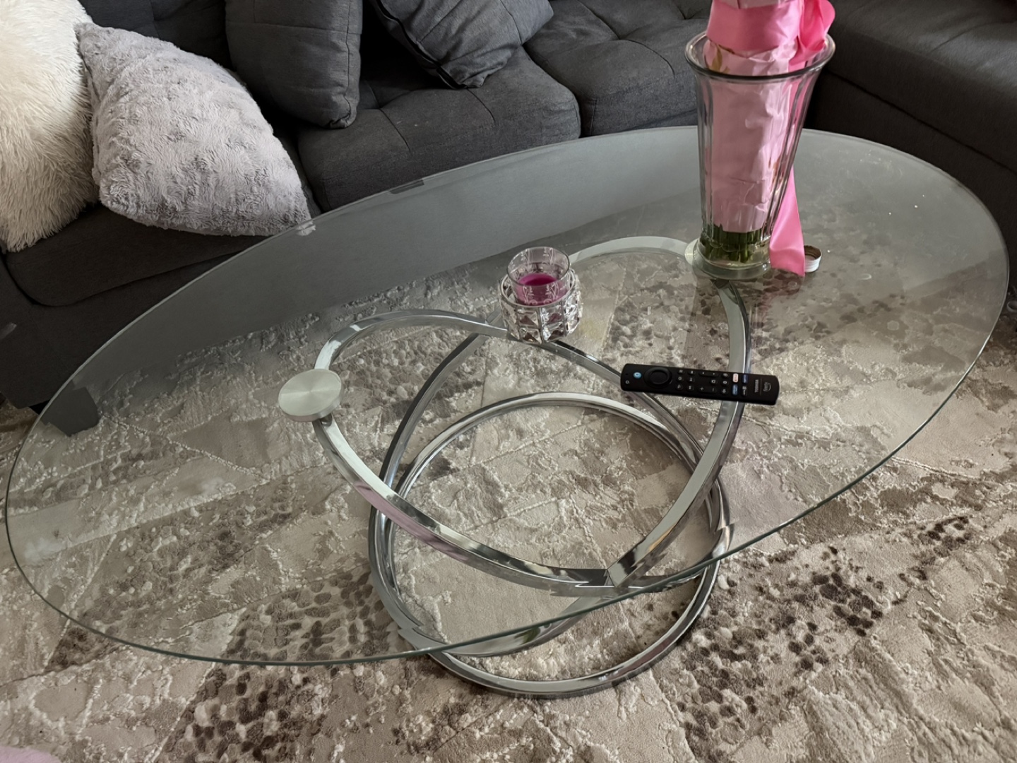 Glass Top Coffee Table with Chrome Base