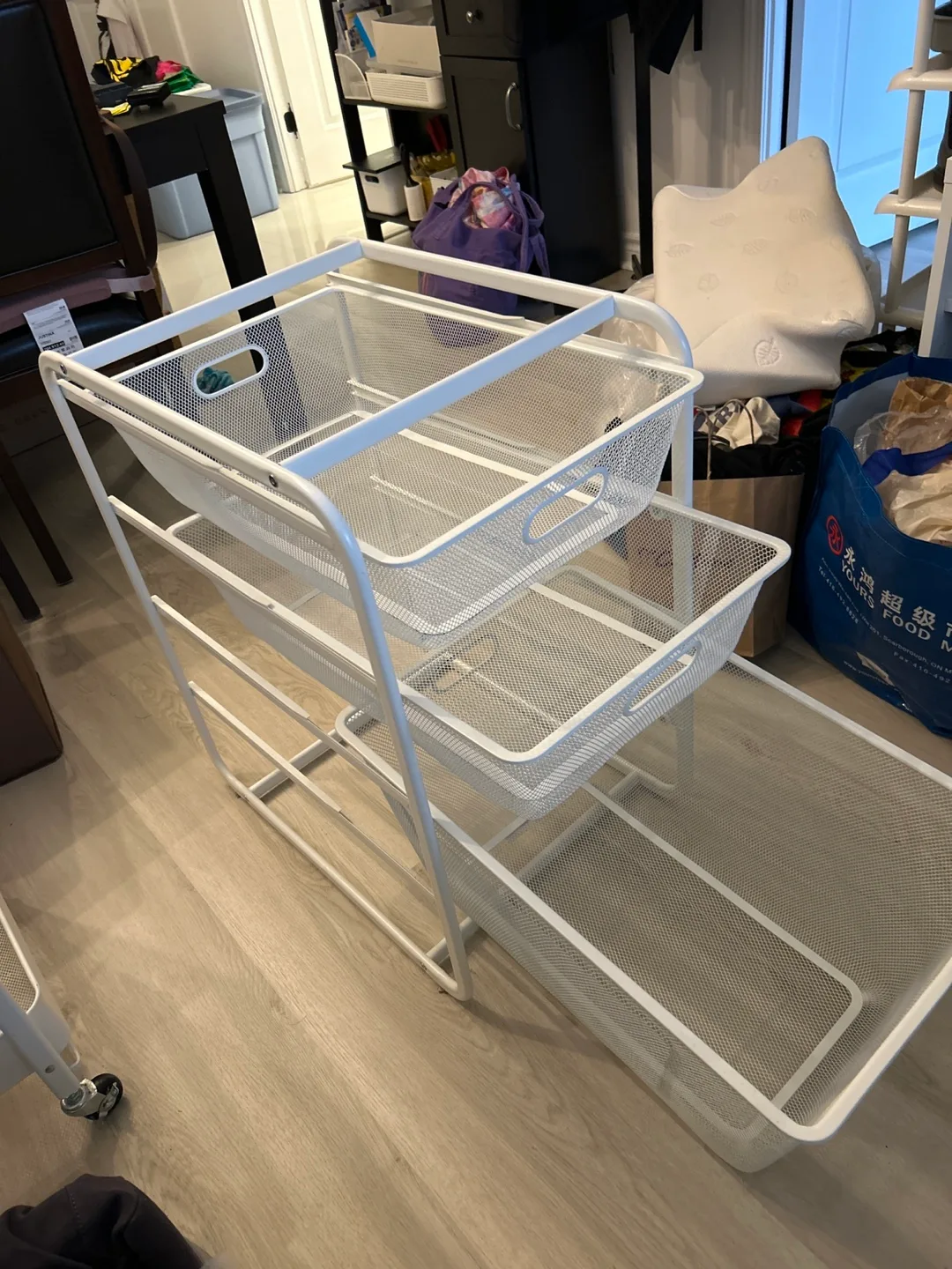 White 3-Tier Rolling Storage Cart with Wire Baskets image indicator(2)