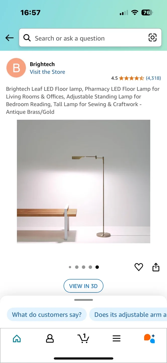 Brighttech Leaf LED Floor Lamp - Antique Brass/Gold thumbnail