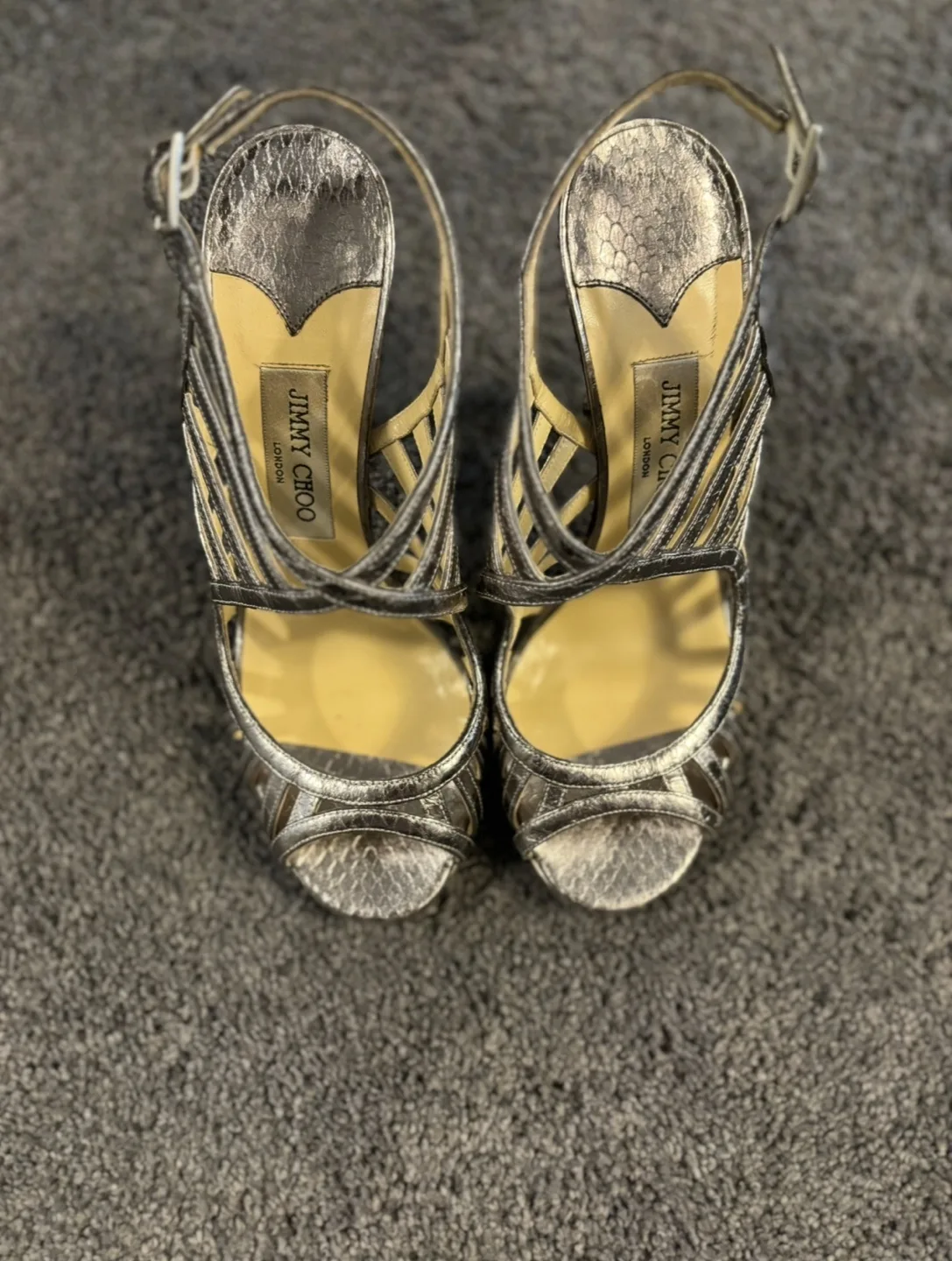 Jimmy Choo Silver Snakeskin Heels Size 38 1/2 thumbnail