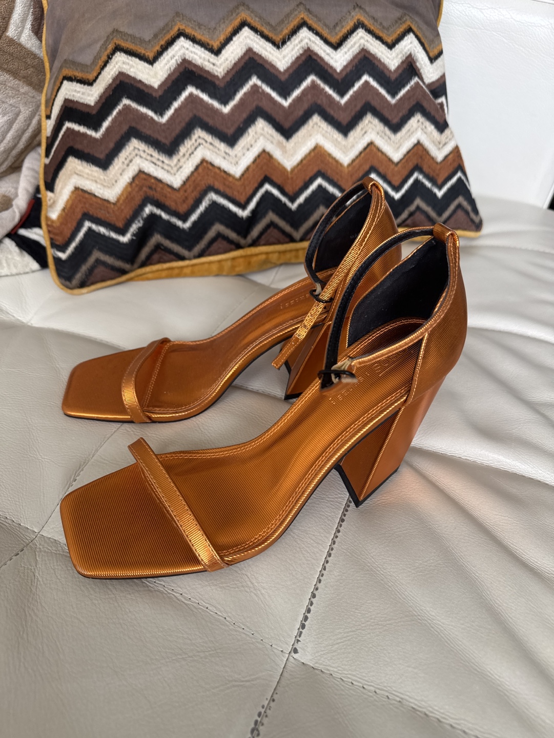 Bronze Metallic Block Heel Sandals