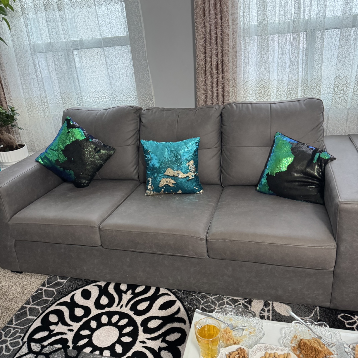 New Gray Sofa with Three Cushions